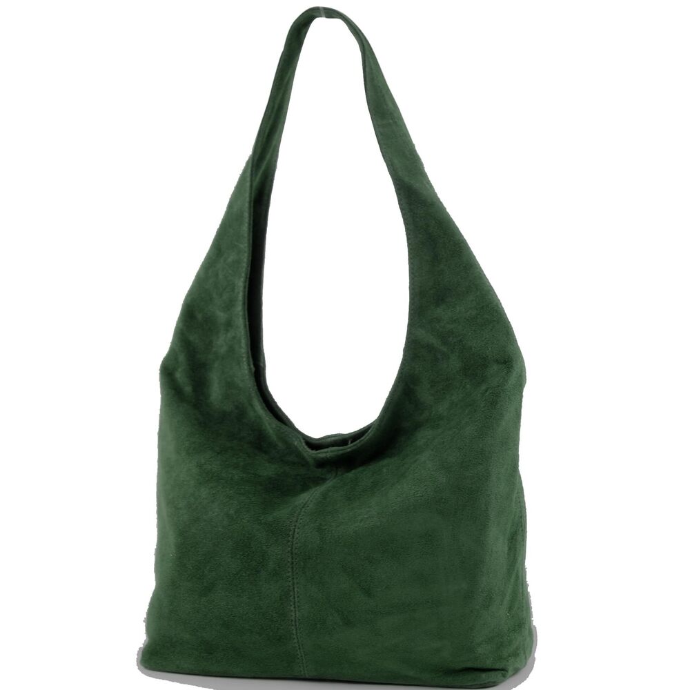 8002 T150 Shoulder Bag Large Suede Handmade in Italy Black-green - Picture 1 of 5